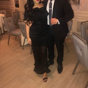 Black off the shoulder ruffled dress